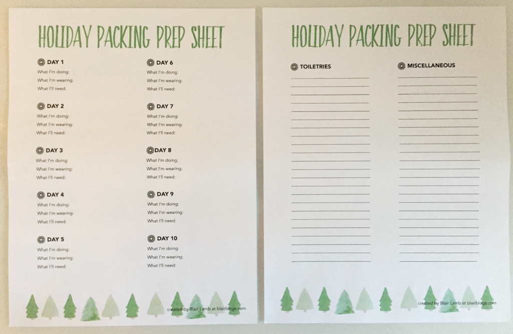 Free Printable Holiday Packing Prep Sheets | Blairblogs.com