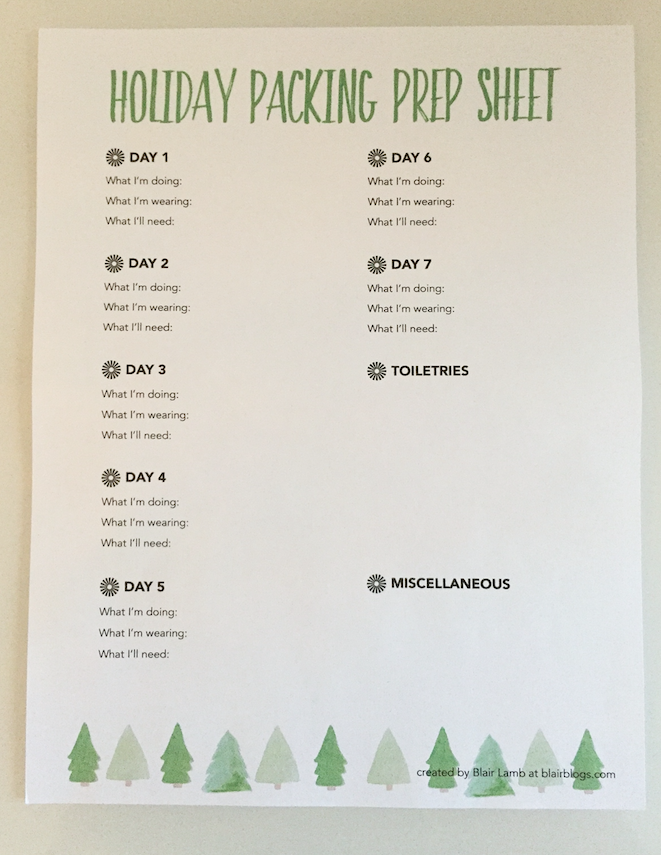 Free Printable Holiday Packing Prep Sheets | Blairblogs.com